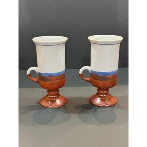 Set of 2 Vintage Otagiri Hand Crafted Stoneware 5.5” Footed Irish Coffee Mugs